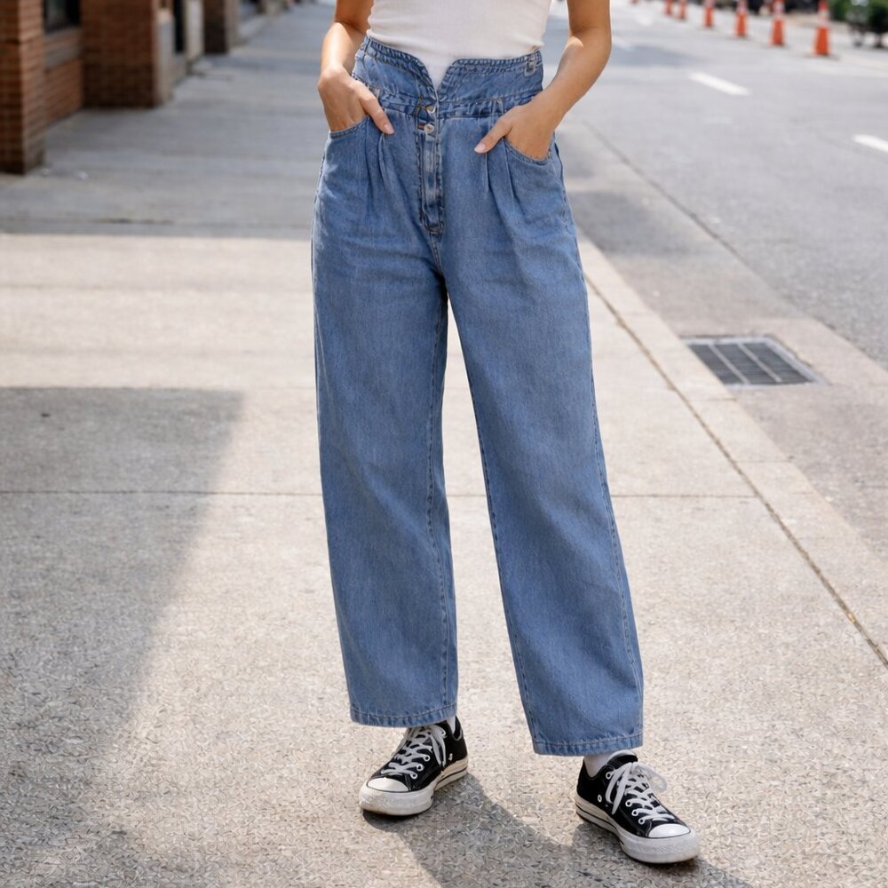 Vintage QPS Women's Jeans 27/28 Size 8 High Waist Pleated Front Straight Leg GUC